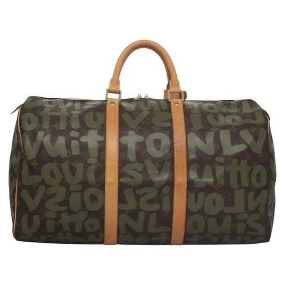 LOUIS VUITTON Monogram graffiti Keepall 50 Boston Bag Khaki M92196 Auth EC602AV - Picture 2 of 16